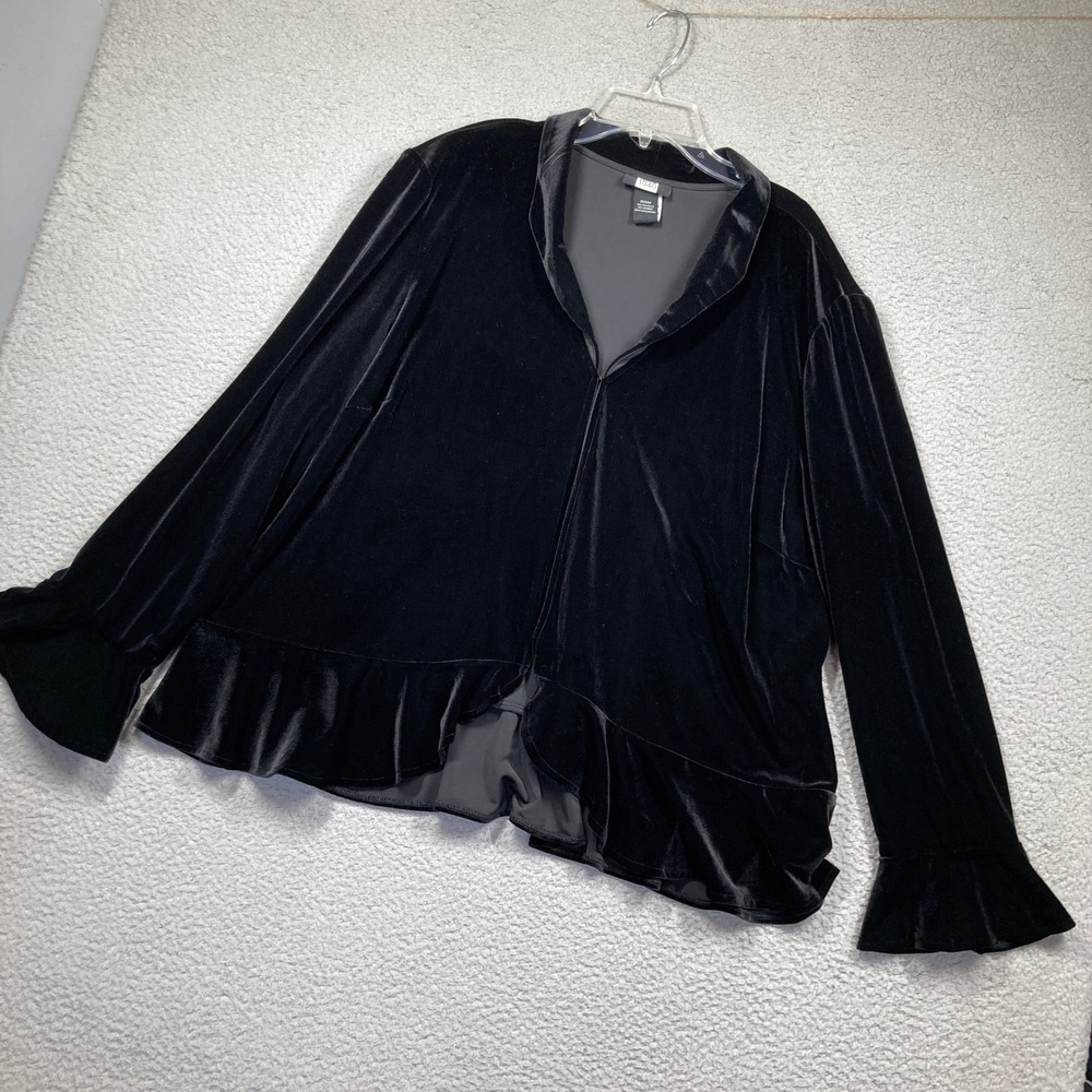 Studio 1940 Velvet Cardigan Women 22/24W Black Ruffle Hem Bell Sleeve Gothic